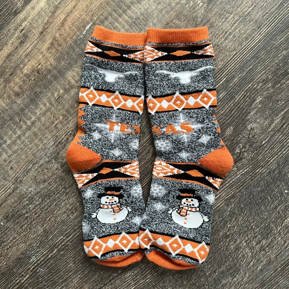Texas Longhorns Socks Snowman‎ Holiday Crew Socks Women's